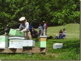 Michael gave us a demonstration about the bee hives!