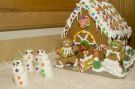Gingerbread house with marshmellow snowmen